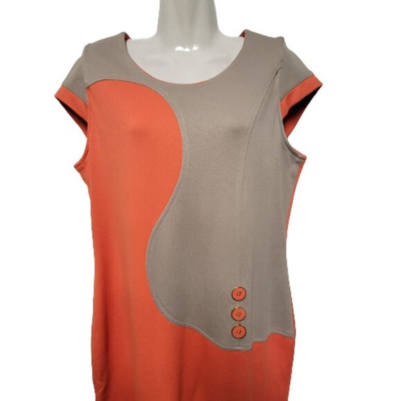 Coral and Tan Short Cap Sleeve Dress - Various Sizes  42  44  46 - NWT - Picture 2 of 13